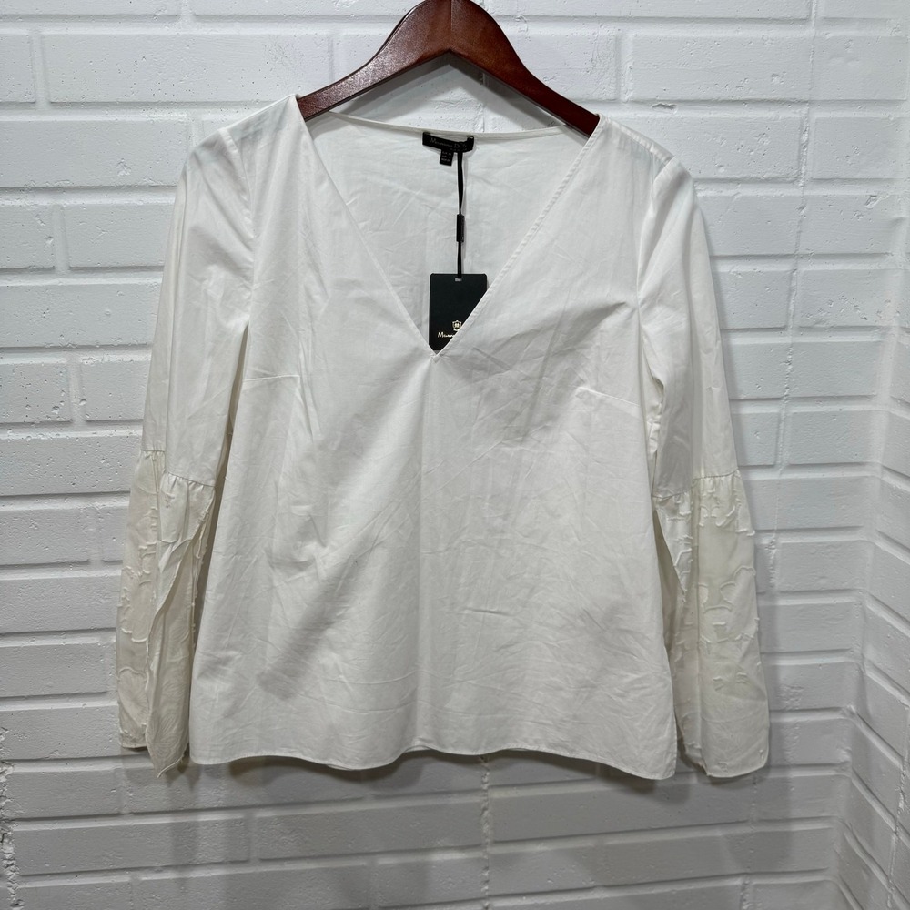 Massimo Dutti VNeck Blouse Silk Blend Bell Sleeve Floral Sz 6 NWT Minor‎ Blemish - Picture 6 of 16